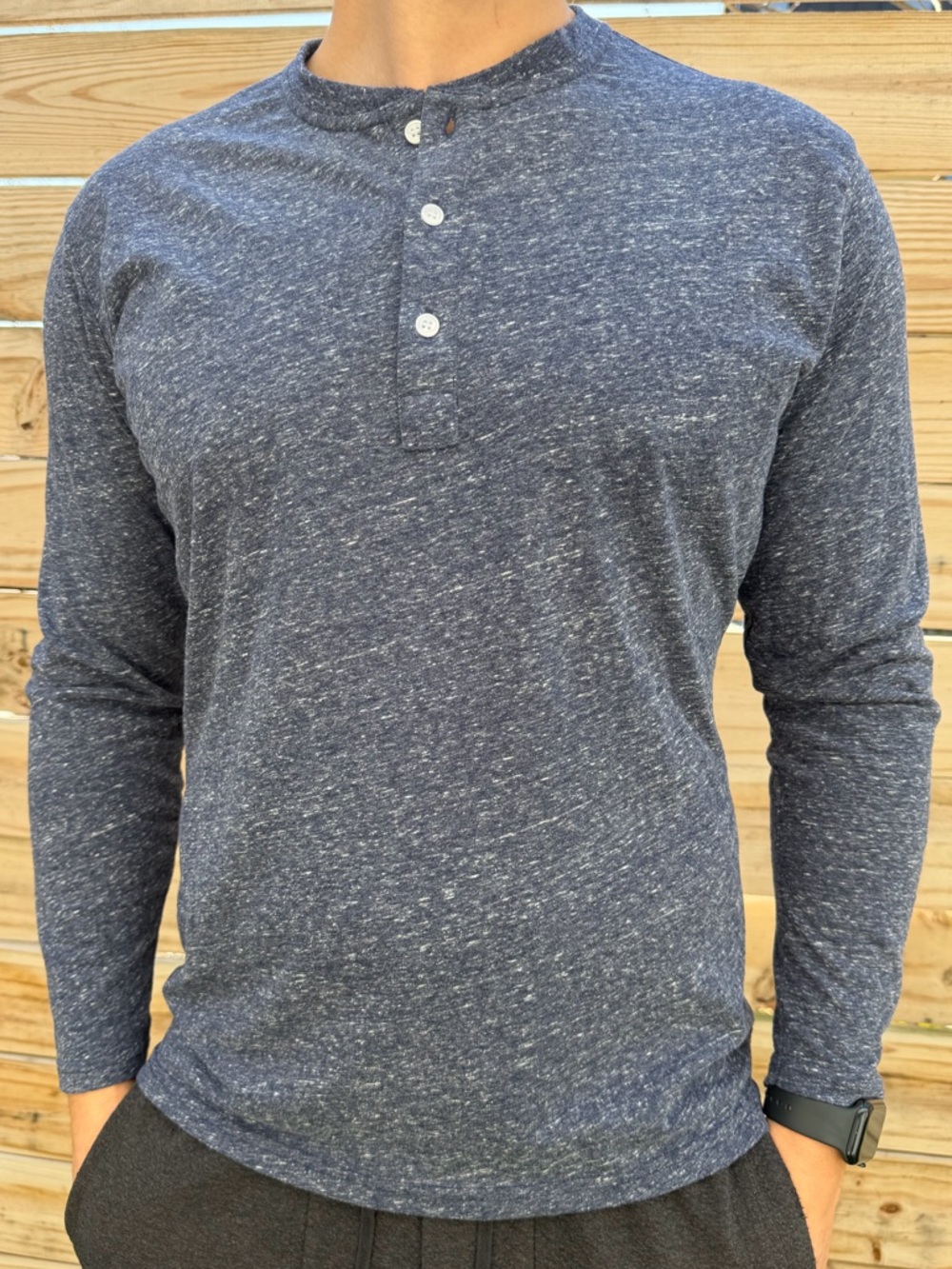 State & Liberty - L - slim fit long sleeve 3 button henley - navy heather jaspe